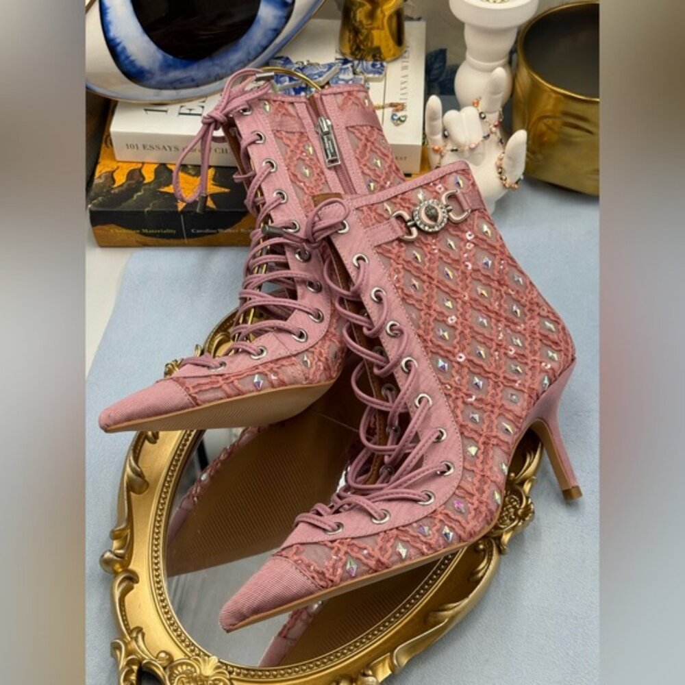🆕 KURT GEIGER LONDON 🧿 NWOB Embellished Mansion Corset Ankle Boots - Sz 37 US7 - Picture 15 of 16